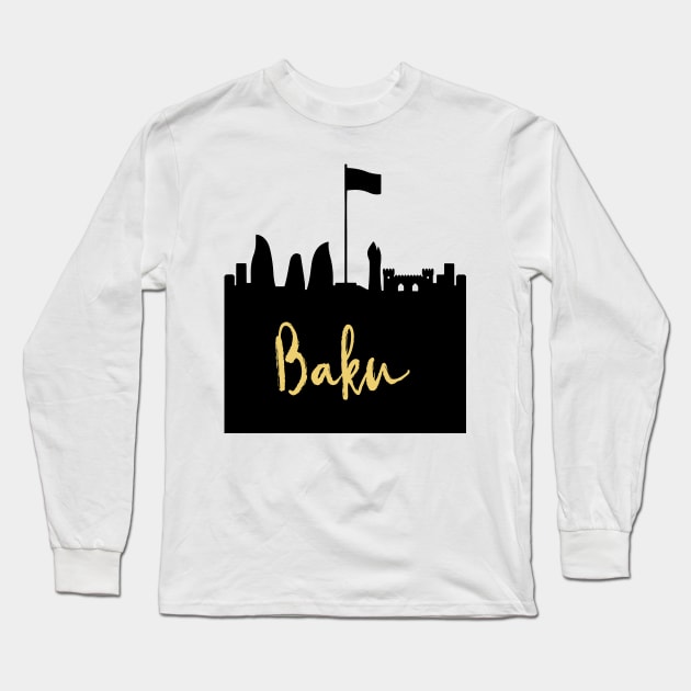 BAKU AZERBAIJAN DESIGNER SILHOUETTE SKYLINE ART Long Sleeve T-Shirt by deificusArt